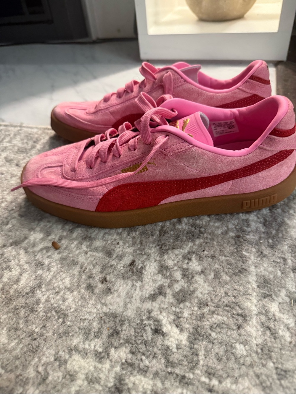 Puma Women’s Pink Suede Sneakers with Red Stripe